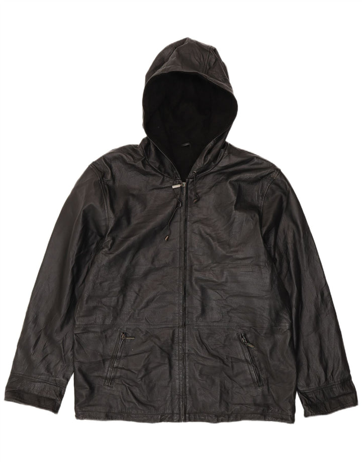 CANDA Chaqueta de cuero con capucha de gran tamaño para mujer UK 18 XL Cuero negro
