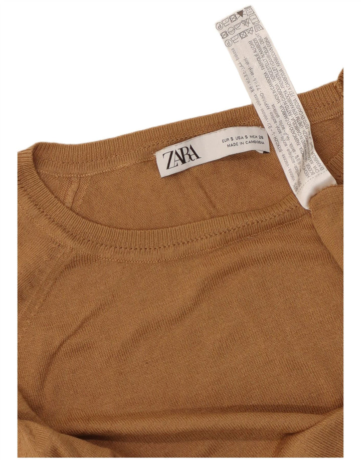 ZARA Suéter tipo jersey corto con cuello barco de gran tamaño para mujer UK 10 Small Brown
