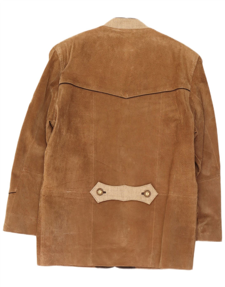 Vintage hombres ante 3 botones Blazer chaqueta Reino Unido 36 pequeño bloque de color beige