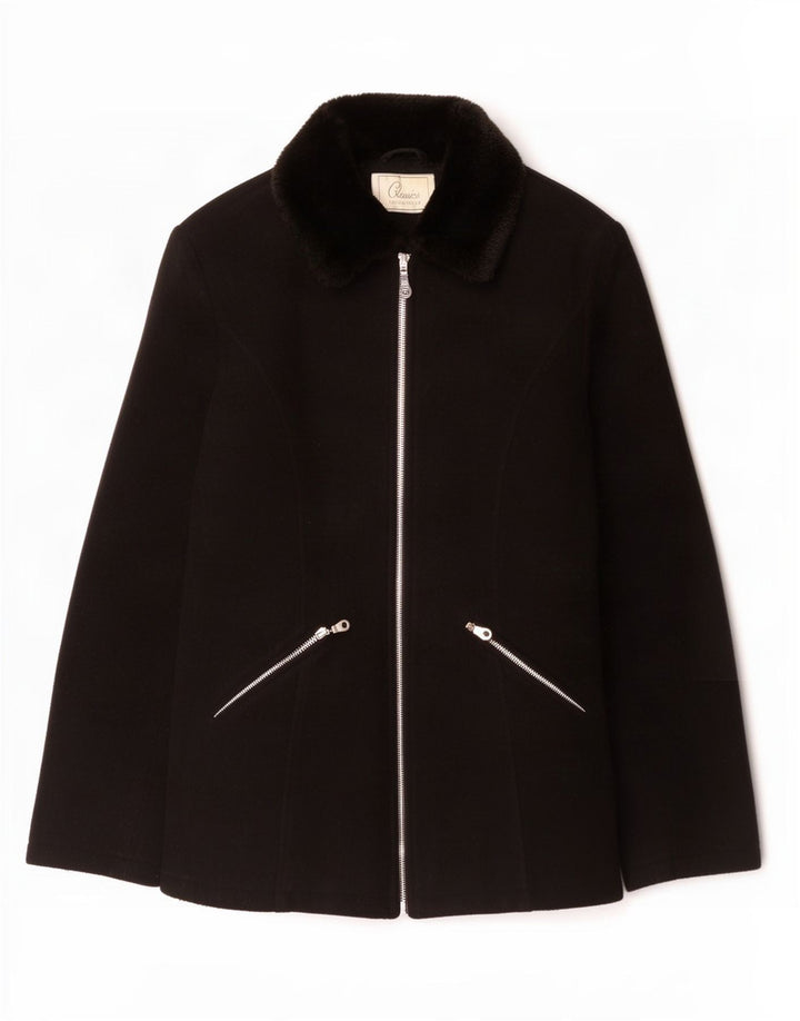 St. Bernard Abrigo con cremallera completa para mujer UK 10 Small Black Wool