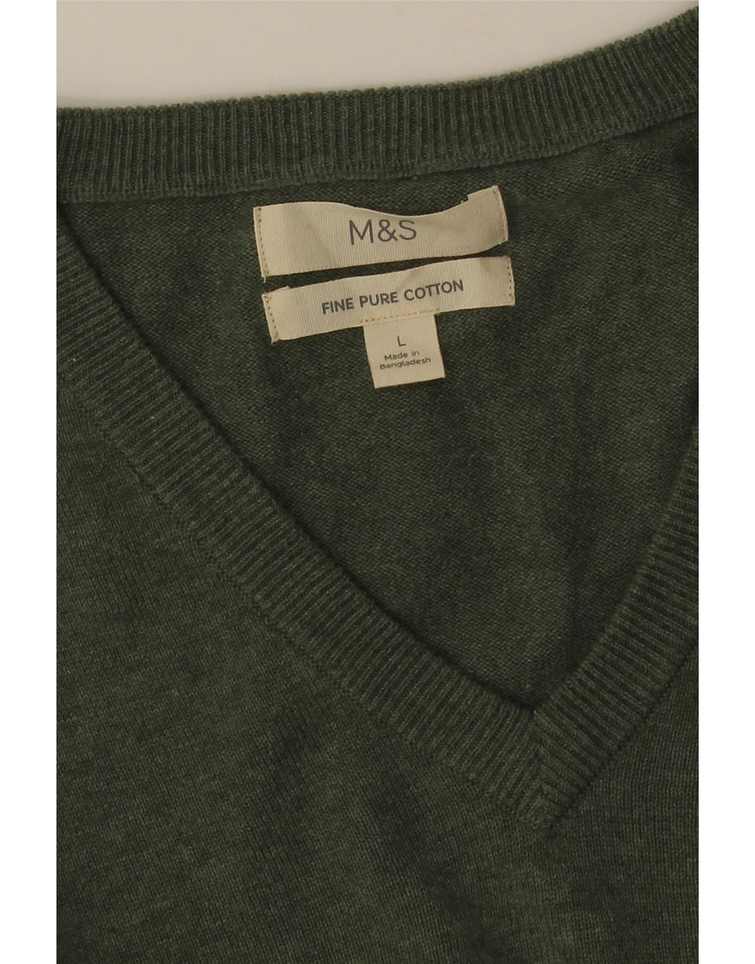 MARKS & SPENCER Jersey con cuello en V para hombre Grande Algodón verde