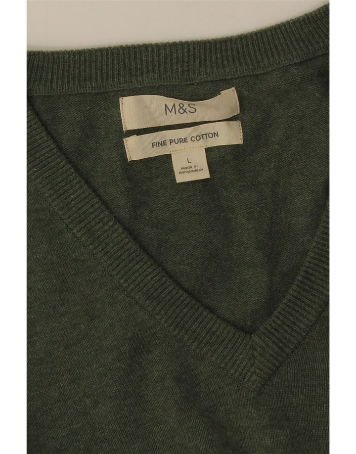 MARKS & SPENCER Jersey con cuello en V para hombre Grande Algodón verde