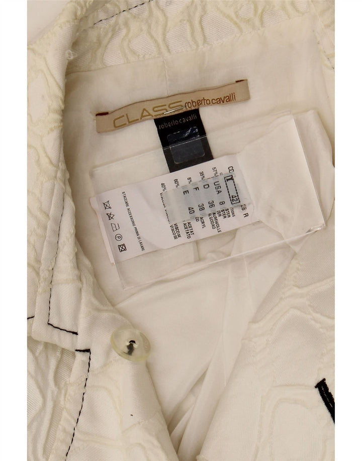 Roberto Cavalli Chaqueta Blazer para Mujer IT 42 Medio Blanco Roto Geométrico