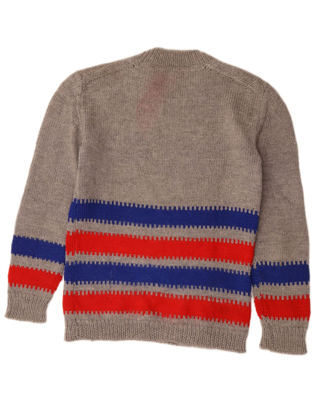 Vintage mujer cuello redondo jersey suéter Reino Unido 14 gris medio rayas