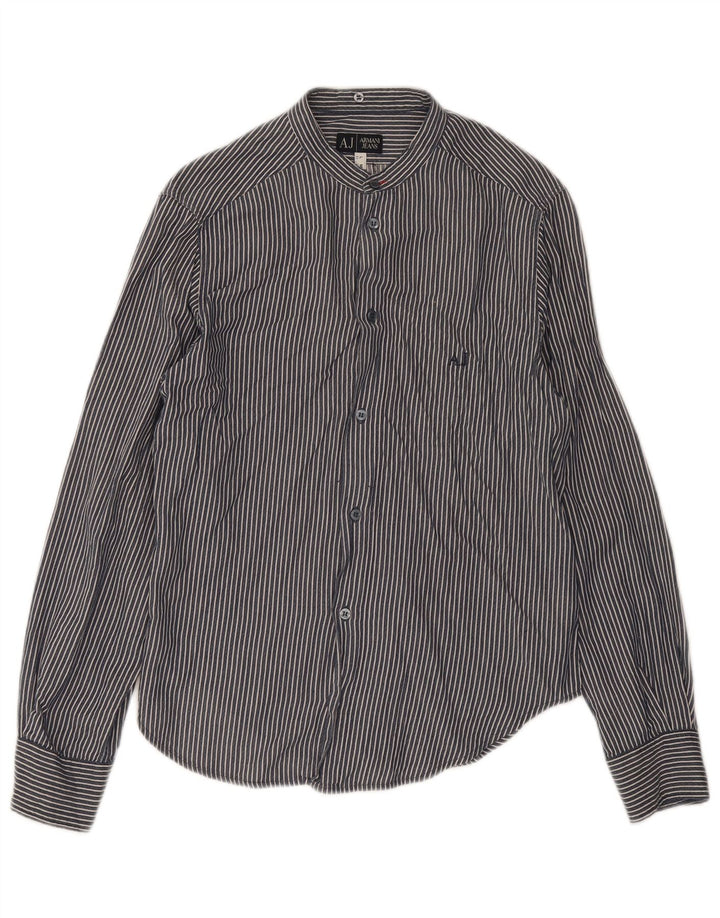 Camisa Armani Jeans Hombre Grande Azul Marino Rayas Algodón