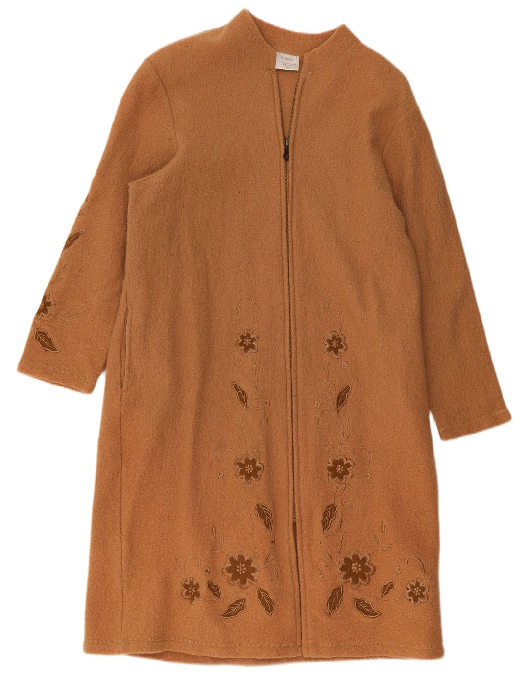 Vintage mujer abrigo Reino Unido 22 3XL Beige Floral Lana