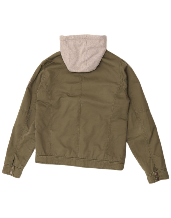 Guess Chaqueta utilitaria con capucha y gráfico para hombre UK 38 Medium Khaki Colourblock