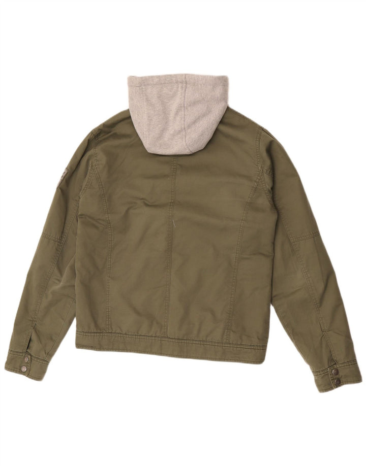 Guess Chaqueta utilitaria con capucha y gráfico para hombre UK 38 Medium Khaki Colourblock