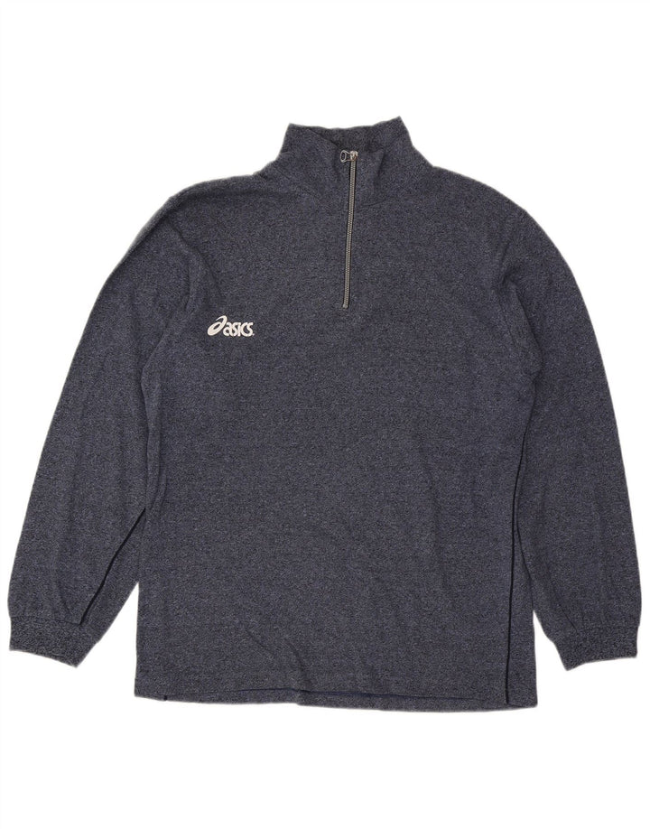 Asics Hombre Graphic Zip Neck Sudadera Jumper Grande Azul Marino Moteado
