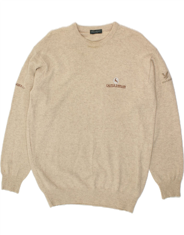 LYLE & SCOTT Mens Crew Neck Jumper Sweater Large Beige New Wool Vintage Lyle & Scott and Second-Hand Lyle & Scott from Messina Hembry 