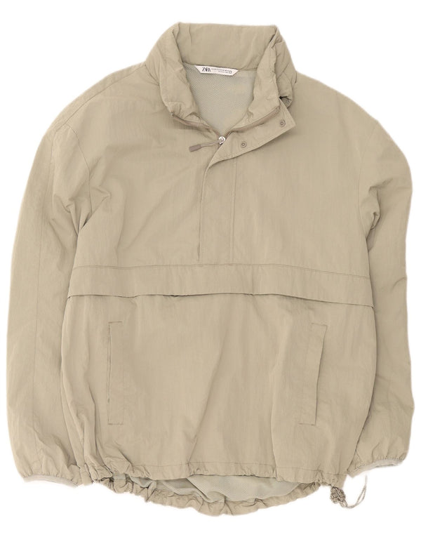 Zara Mens Loose Fit Anorak Jacket UK 36 Small Caqui Poliéster