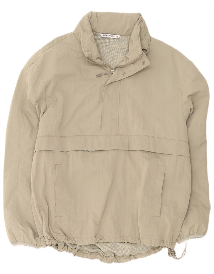 Zara Mens Loose Fit Anorak Jacket UK 36 Small Caqui Poliéster