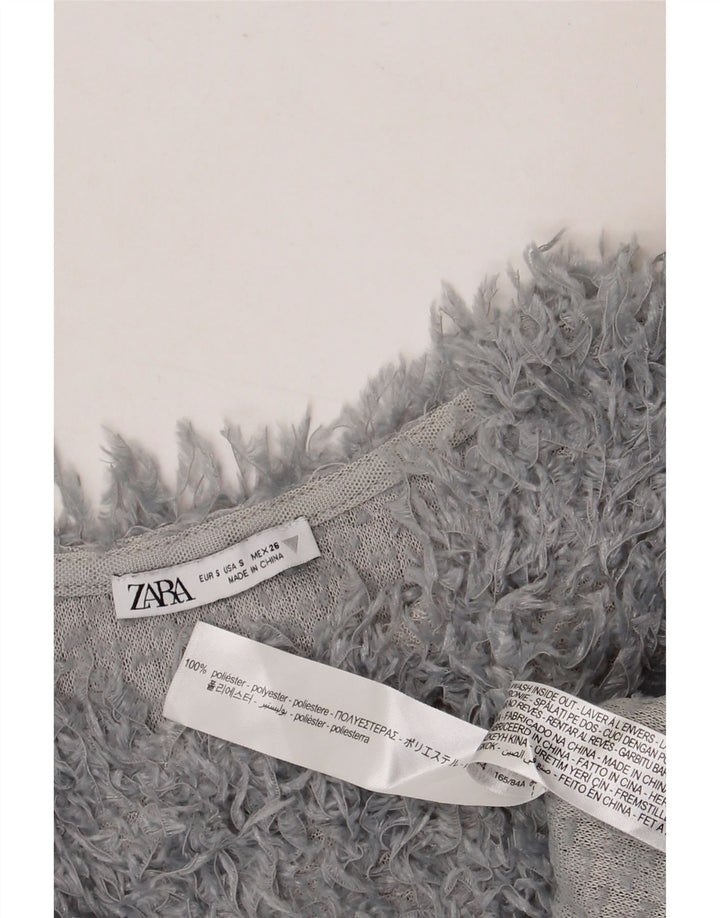 Zara Mujer Crop Boat Neck Jumper Sweater UK 10 Small Gris Poliéster