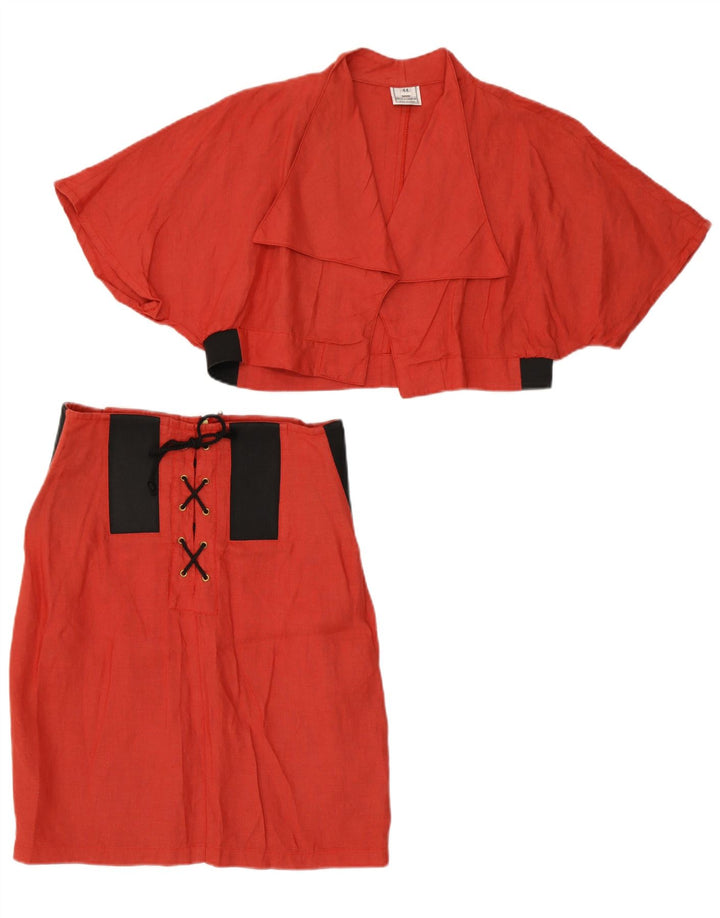 Conjunto de falda vintage de 2 piezas para mujer IT 44 Medium W26 Red Colourblock Linen
