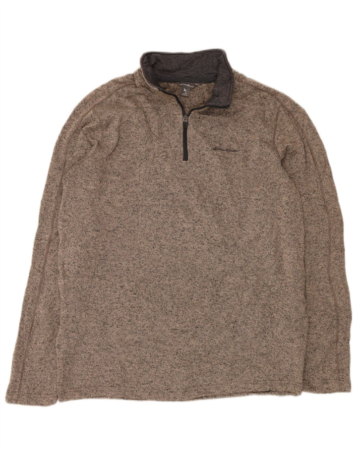 EDDIE BAUER Sudadera con cuello y cremallera para hombre Jersey grande Poliéster moteado beige
