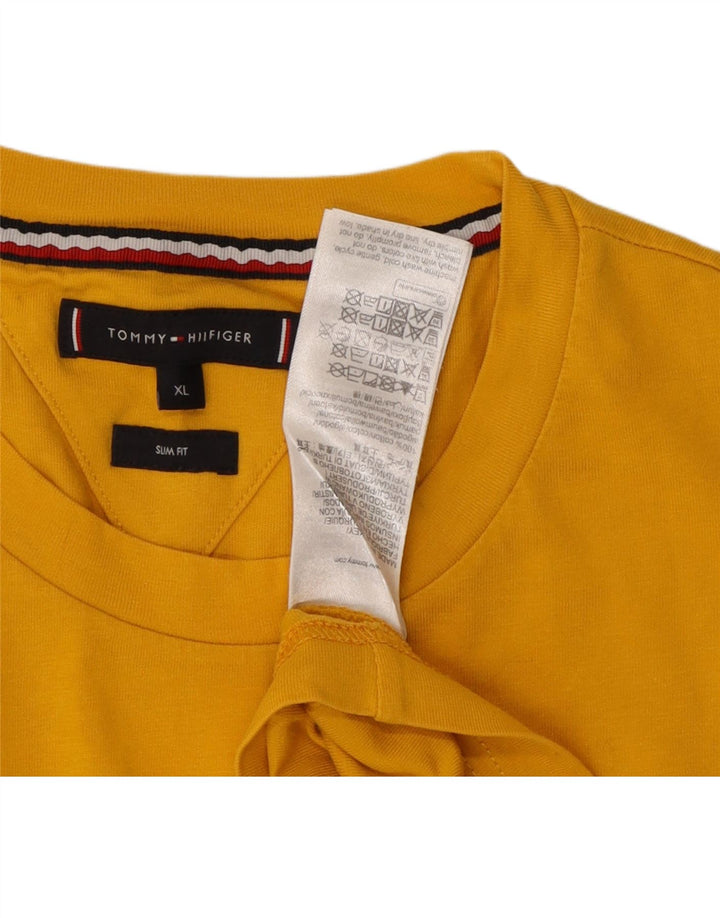 TOMMY HILFIGER Camiseta gráfica ajustada para hombre Top XL Algodón amarillo