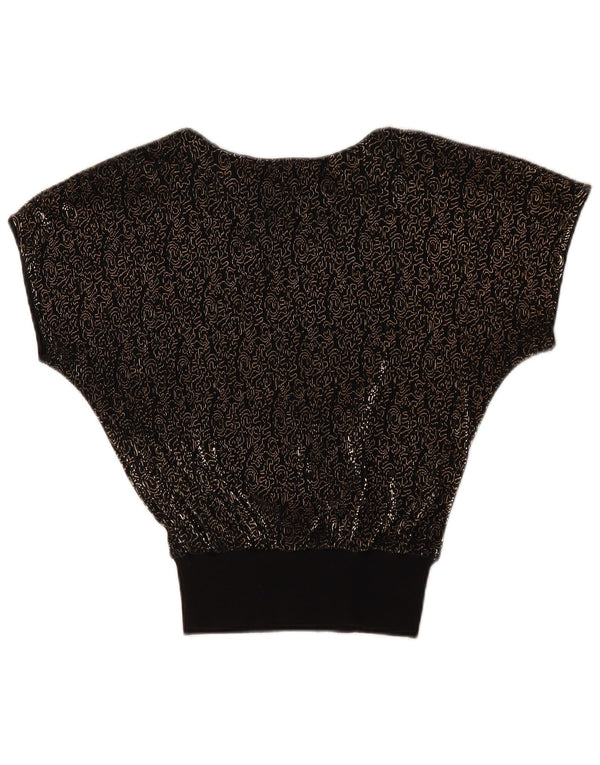Diana Bentall's Blusa de ala de murciélago para mujer Reino Unido 10 Pequeño Acrílico floral negro
