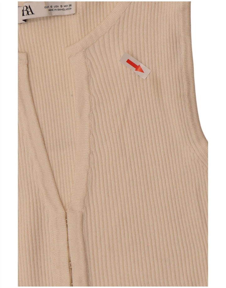 Zara Mujer Cárdigan Top UK 8 Small Off White Viscosa