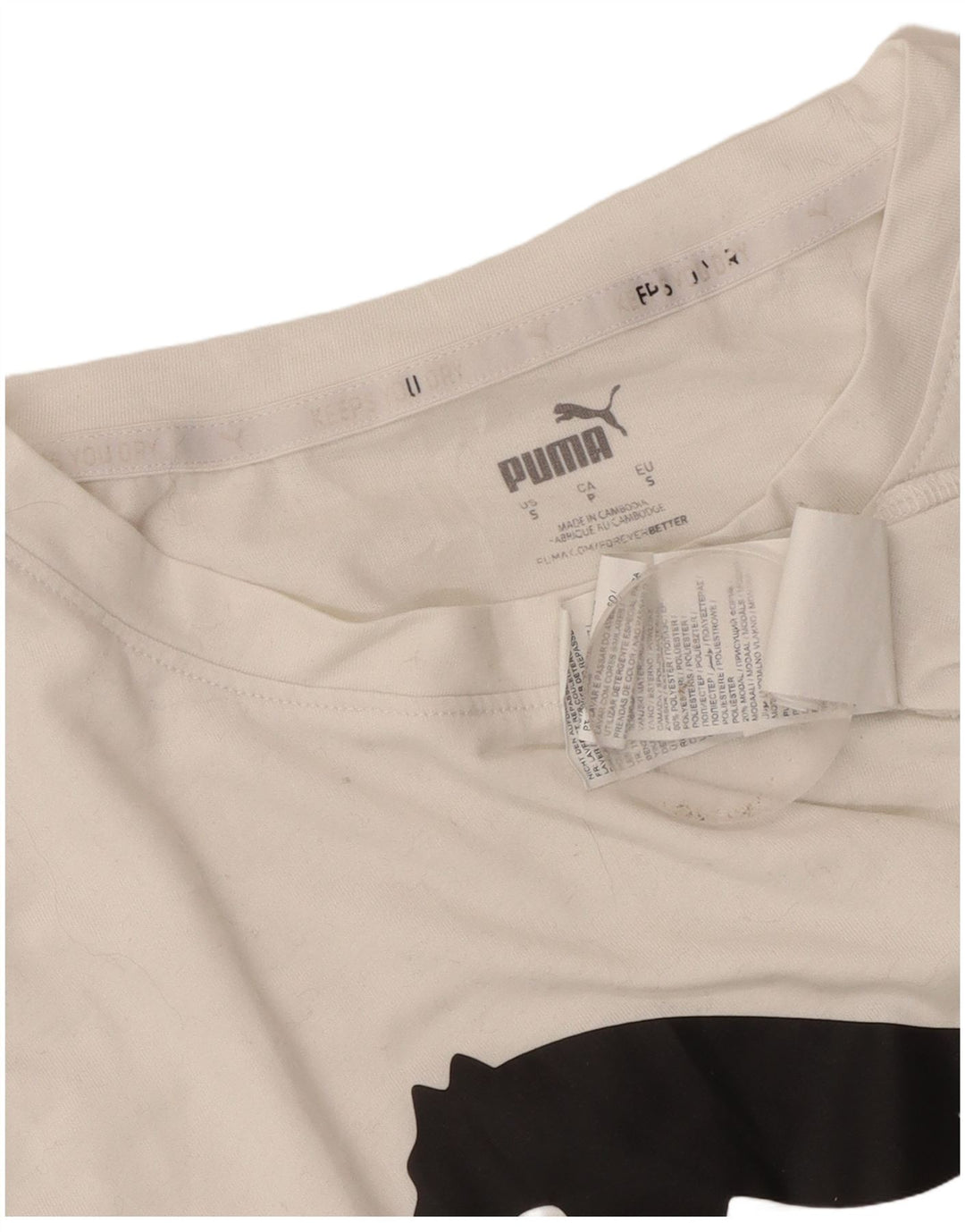 Puma Mujer Crop Graphic Camiseta Top UK 10 Pequeño Poliéster Blanco
