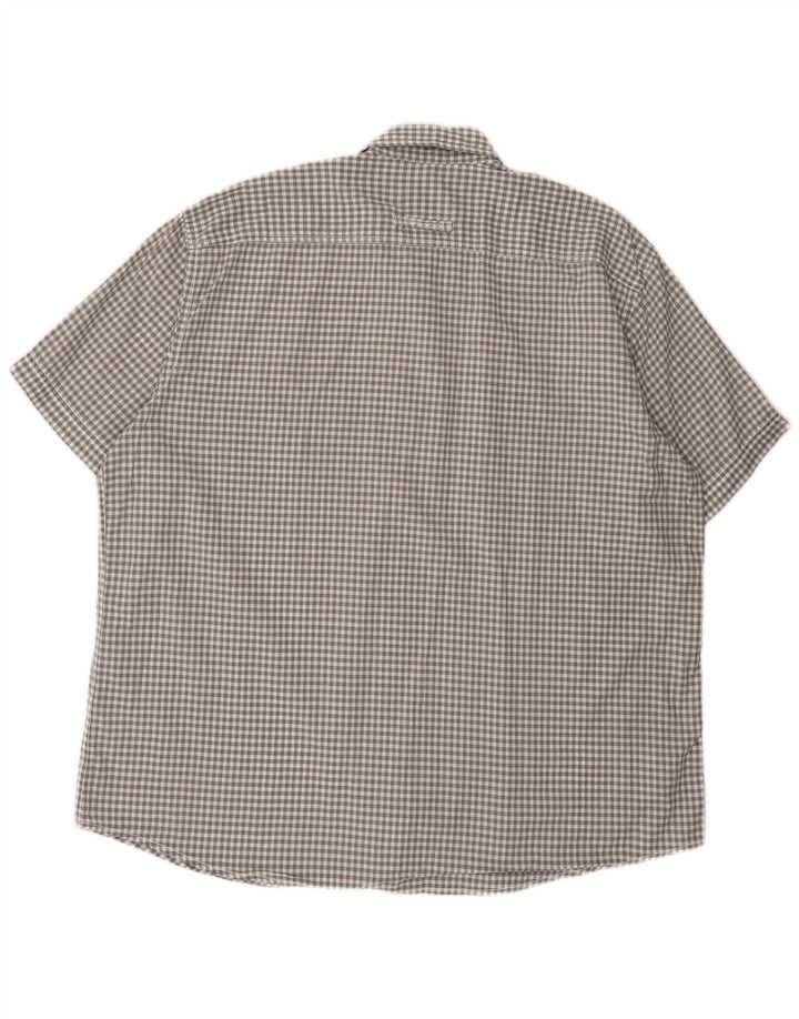 Camisa Camel Active de manga corta para hombre, corte regular, talla 2XL, algodón a cuadros gris