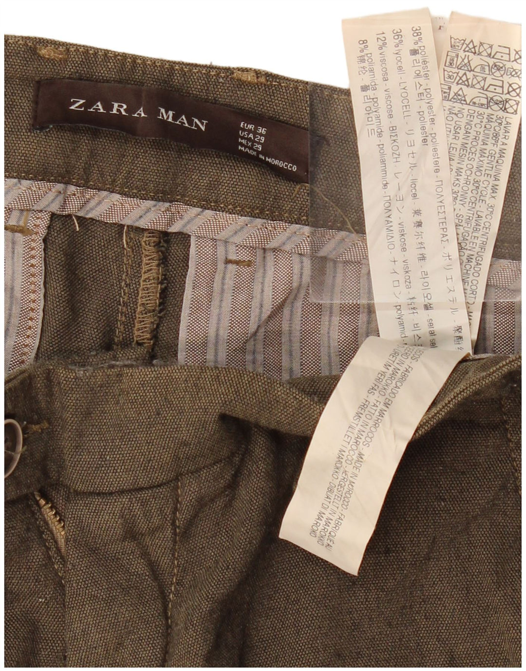 Zara Hombre Pantalón De Traje Slim EU 36 XS W29 L28 Caqui Poliéster