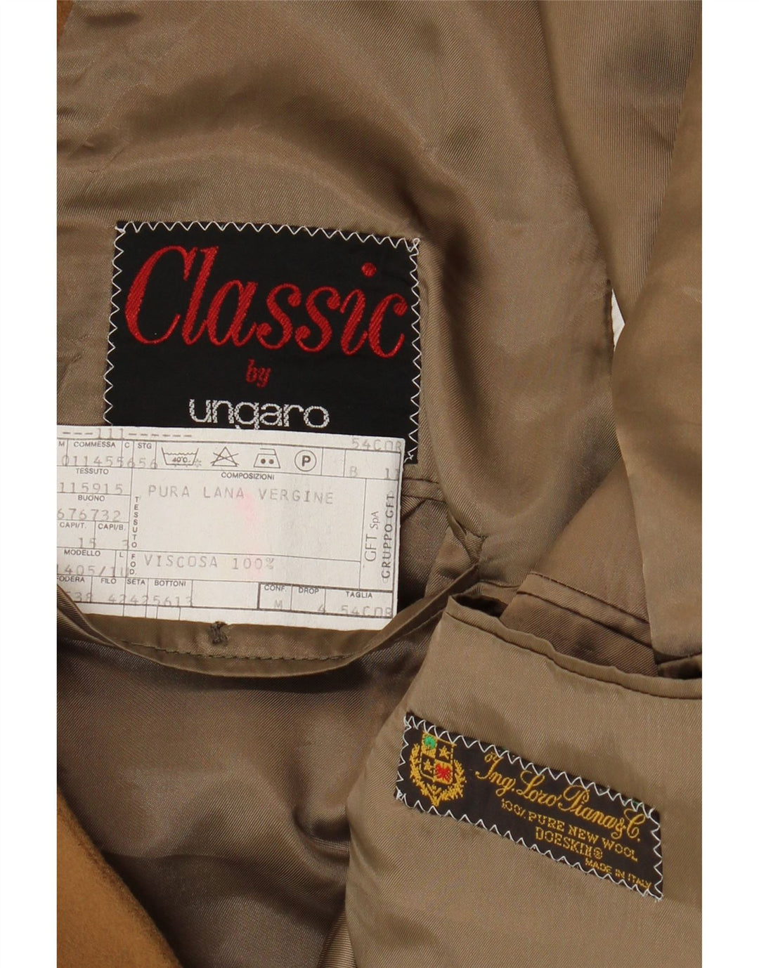 UNGARO Chaqueta clásica de 2 botones para hombre IT 54 2XL Lana virgen marrón