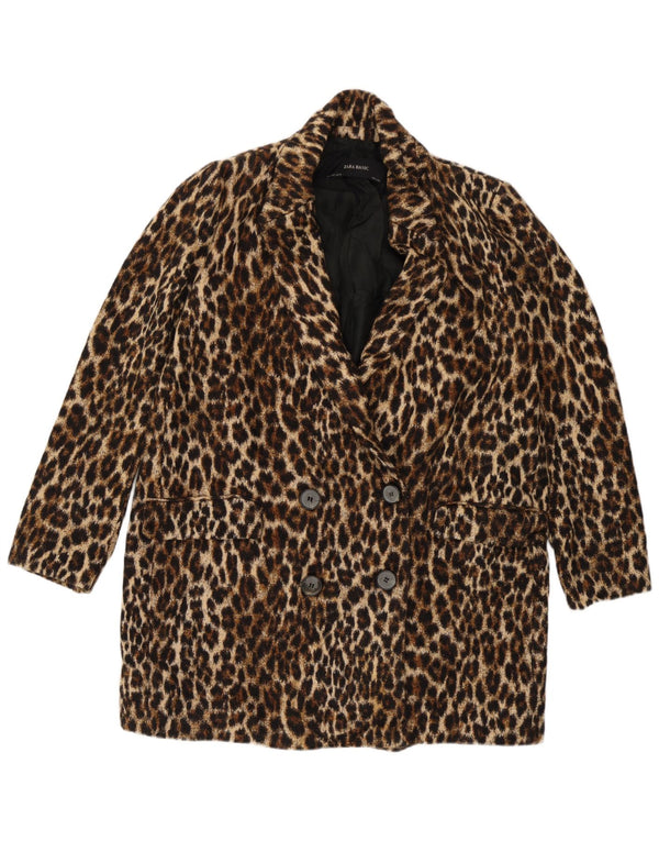 Zara Mujer Abrigo Cruzado UK 46 Grande Marrón Animal Print Algodón
