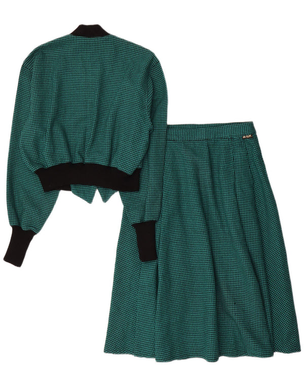 Vintage mujer 2 piezas falda set IT 44 Medio W28 Verde Houndstooth