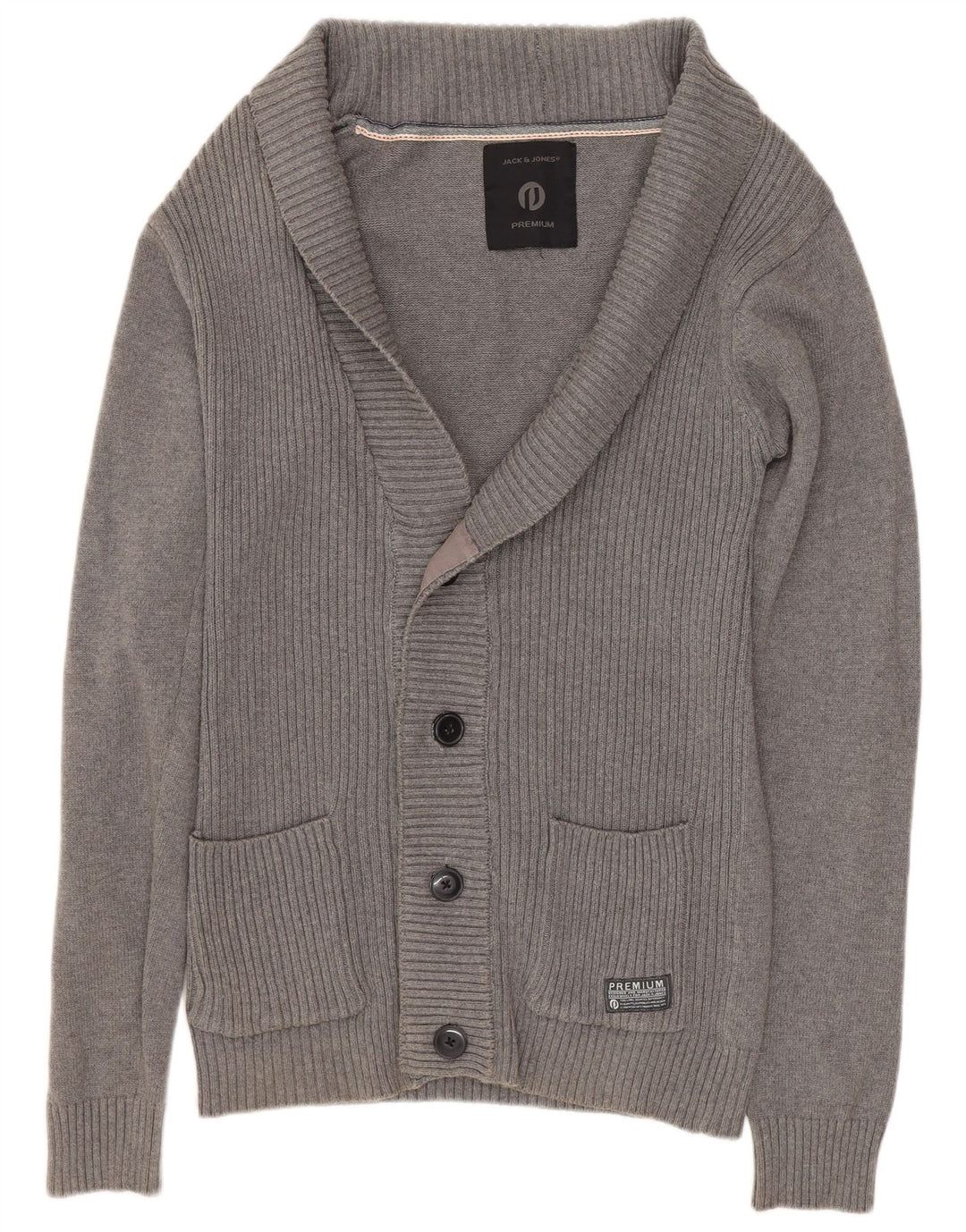 JACK & JONES Suéter tipo cárdigan para hombre pequeño gris