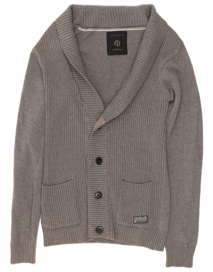 JACK & JONES Suéter tipo cárdigan para hombre pequeño gris