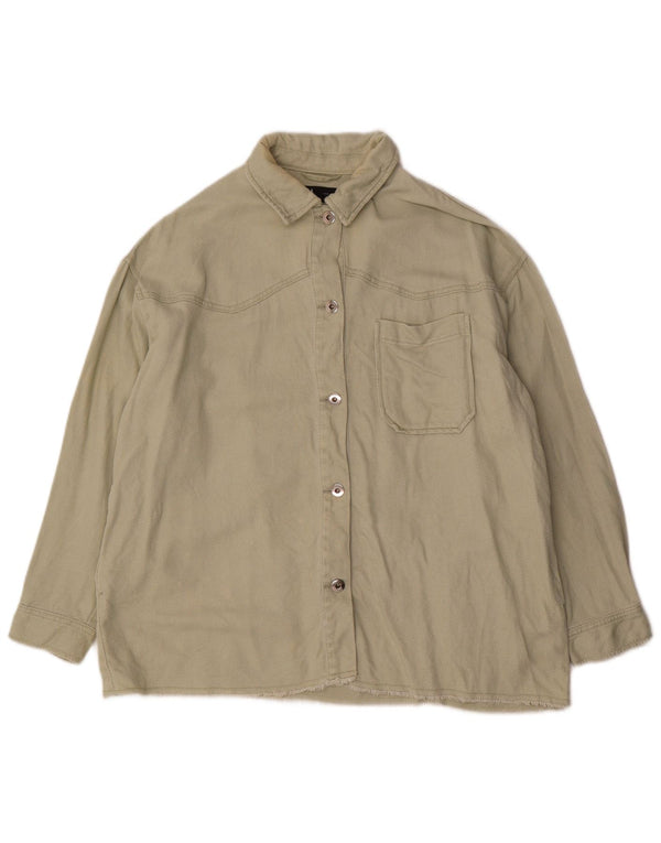 Zara Mujer Camisa Extragrande UK 44 Algodón Verde Medio