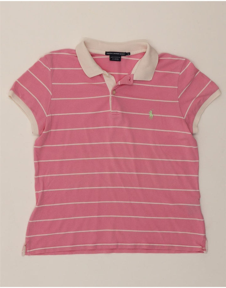 RALPH LAUREN Polo para mujer UK 40 Grande Algodón a rayas rosa