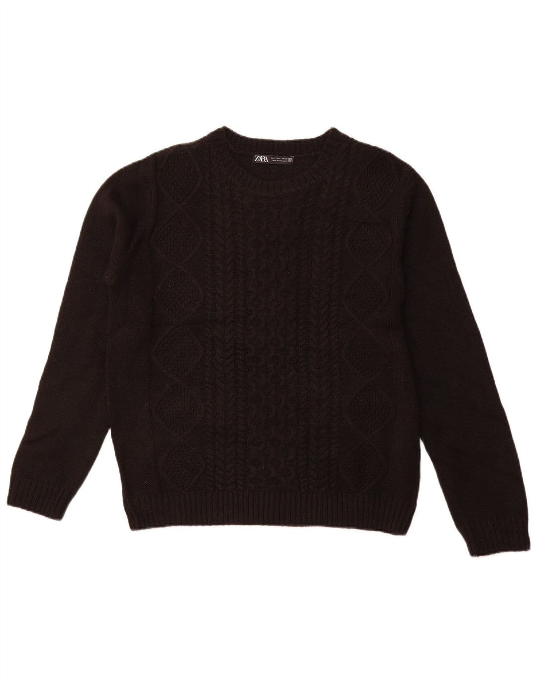 Zara - Jersey de cuello redondo para mujer, talla 40, talla grande, acrílico negro