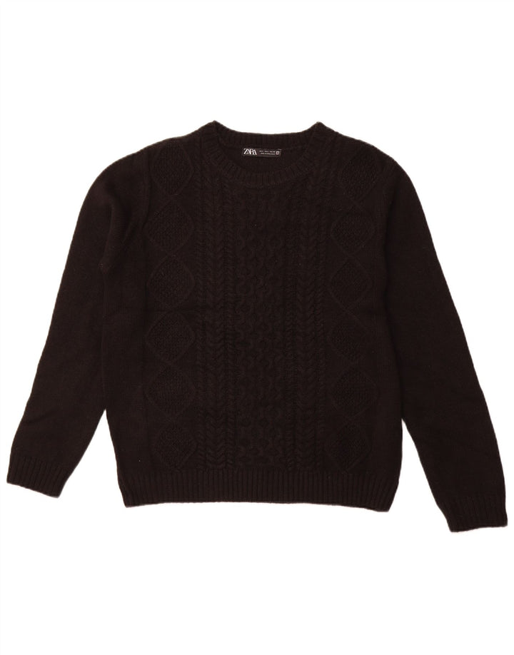 Zara - Jersey de cuello redondo para mujer, talla 40, talla grande, acrílico negro