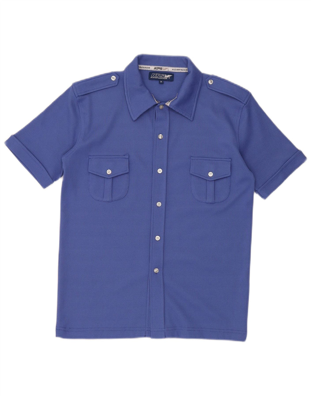 Camisa militar vintage de manga corta para hombre Poliéster azul medio