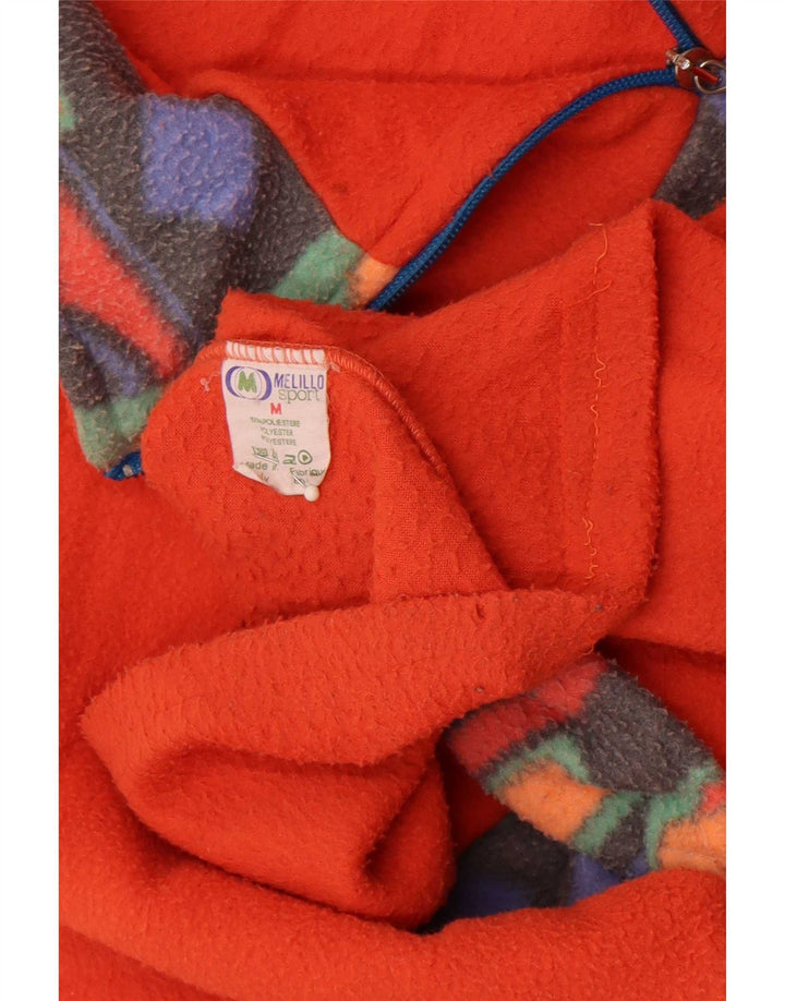 Vintage hombres gráfico cremallera cuello polar jumper medio naranja geométrico