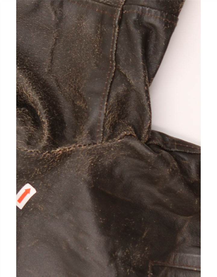 VINTAGE Chaqueta de cuero de manga 3/4 para mujer Reino Unido 14 Cuero marrón medio