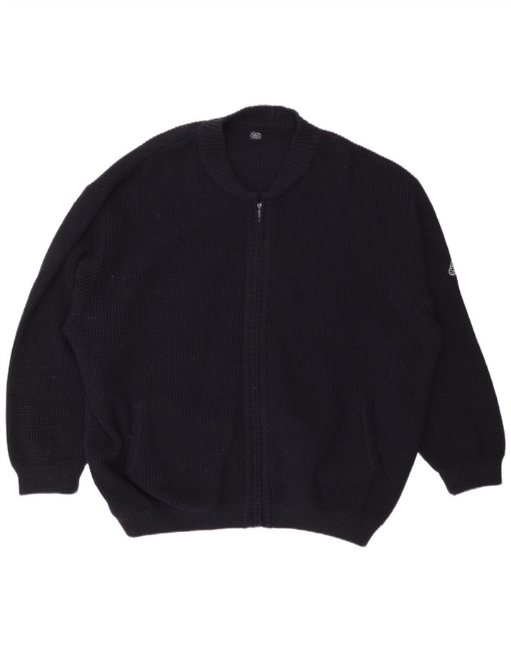 Vintage hombres oversized Cardigan suéter XL lana azul marino