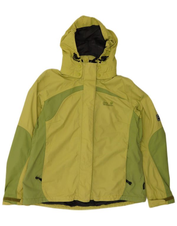 Jack Wolfskin Chaqueta impermeable con capucha para mujer UK 40 XL Verde Colorblock