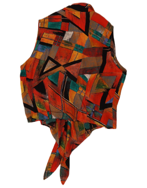 Vintage mujer camisa sin mangas blusa Reino Unido 16 grande multicolor geométrico