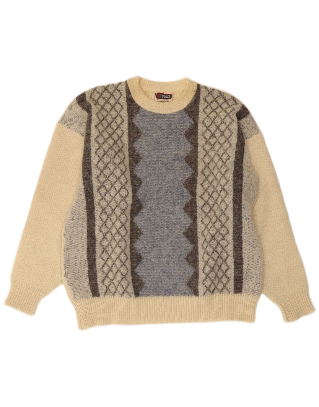 SAMBAND OF ICELAND Suéter tipo jersey con cuello redondo para hombre, talla grande, color beige