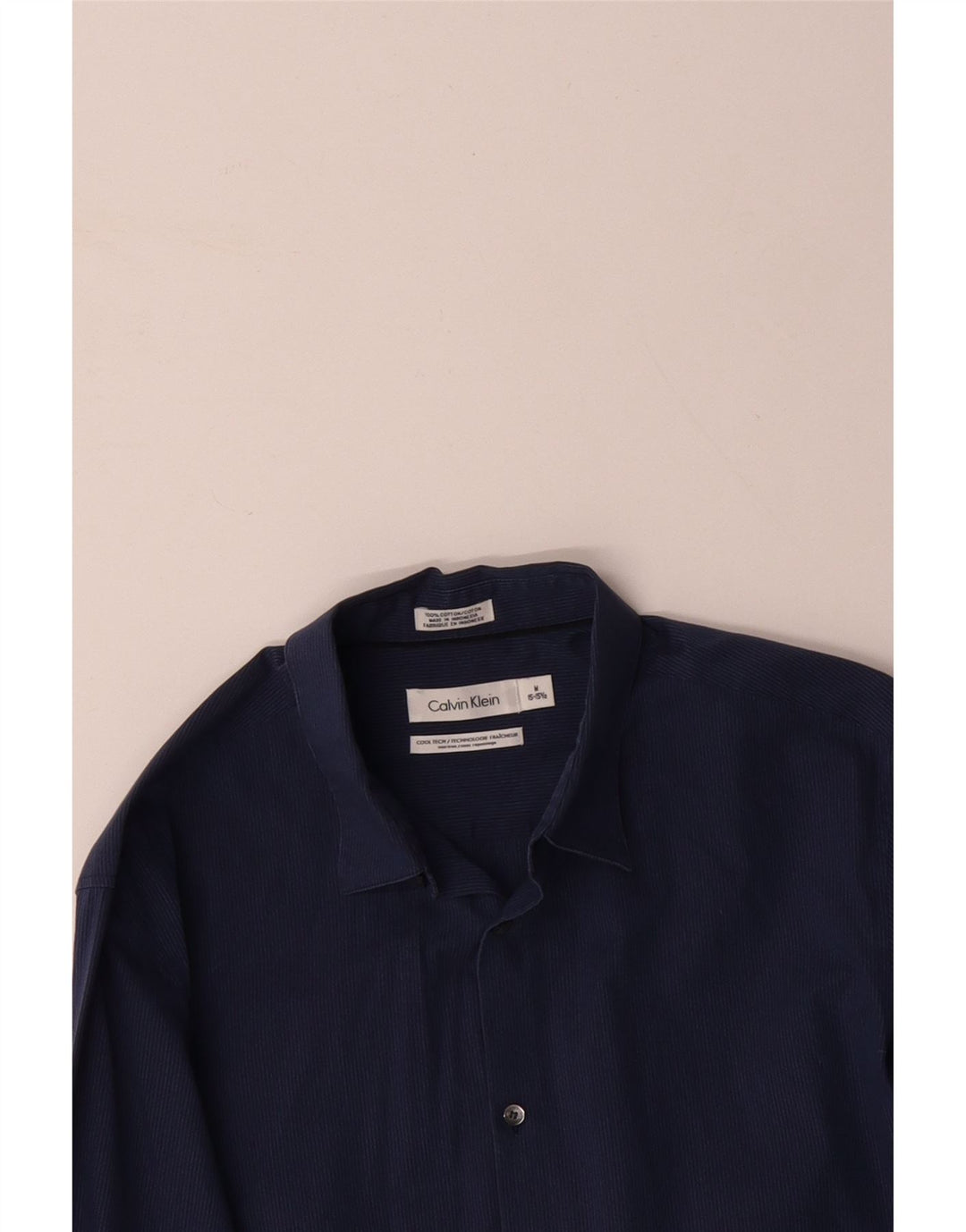 CALVIN KLEIN Camisa para hombre Talla 15 15 1/2 Mediana Azul marino Algodón a rayas