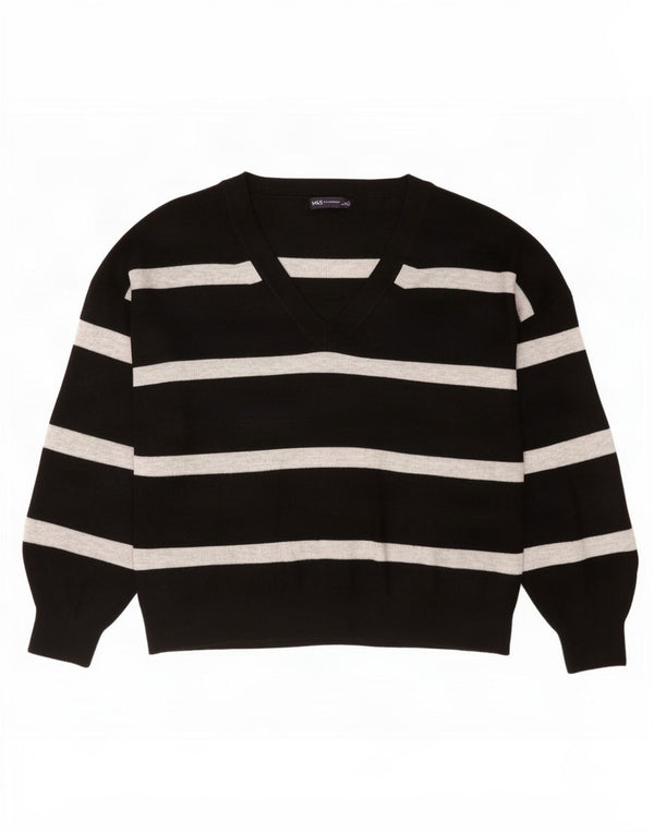 Marks & Spencer Suéter con Cuello en V para Mujer UK 40 XL Rayas Negras