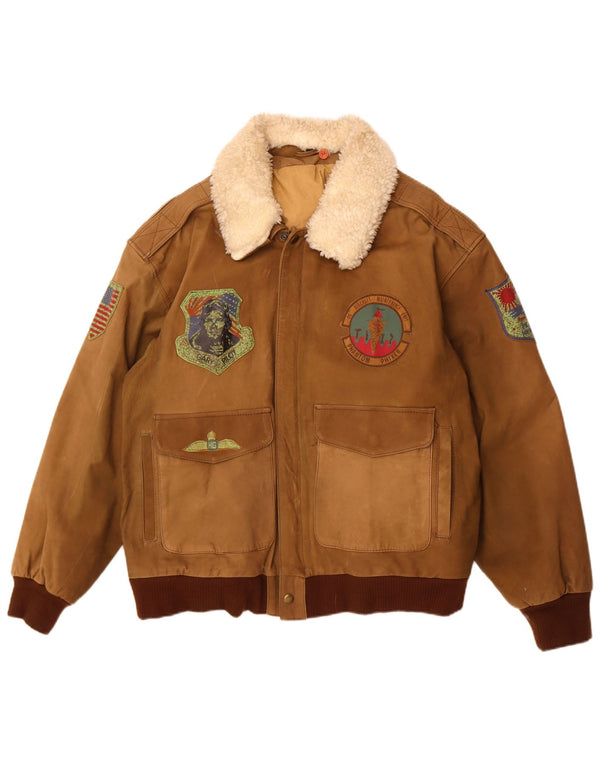 Chaqueta de cuero gráfica vintage para hombre IT 56 3XL Marrón