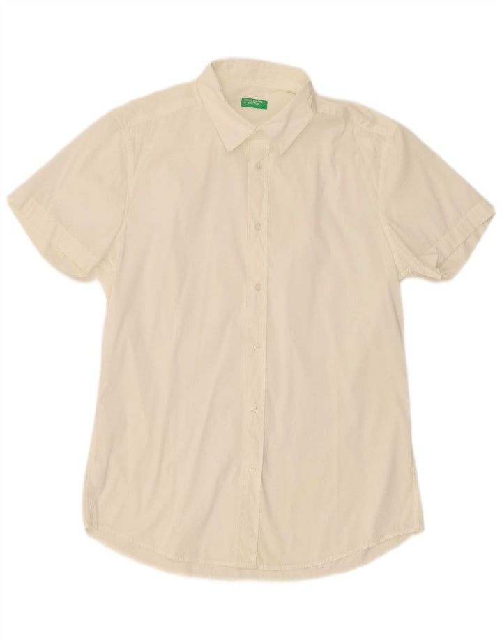 Benetton Camisa De Manga Corta De Algodón Blanco Grande Hombre