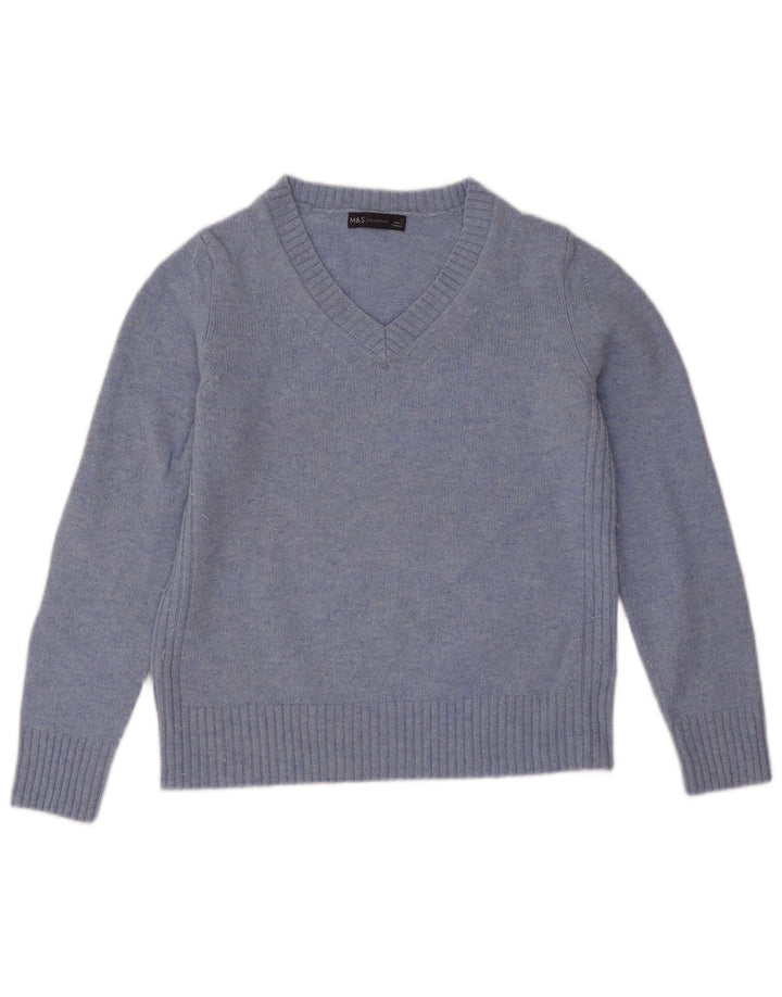 Marks & Spencer Jersey con cuello en V para mujer UK 40 Lana de cordero azul medio