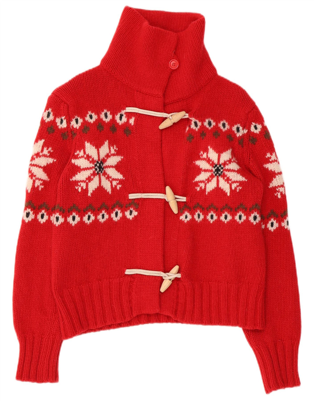 BENETTON Suéter tipo cárdigan corto para mujer Reino Unido 10 Pequeño Rojo Fair Isle