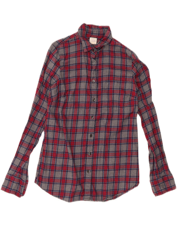 J. Crew Womens Flannel Shirt UK 6 XS Grey Check Cotton Classic