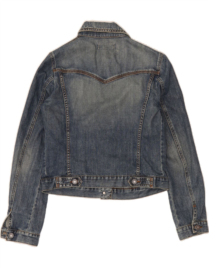 BENETTON Womens Crop Denim Jacket UK 14 Medium Blue Cotton Vintage Benetton and Second-Hand Benetton from Messina Hembry 