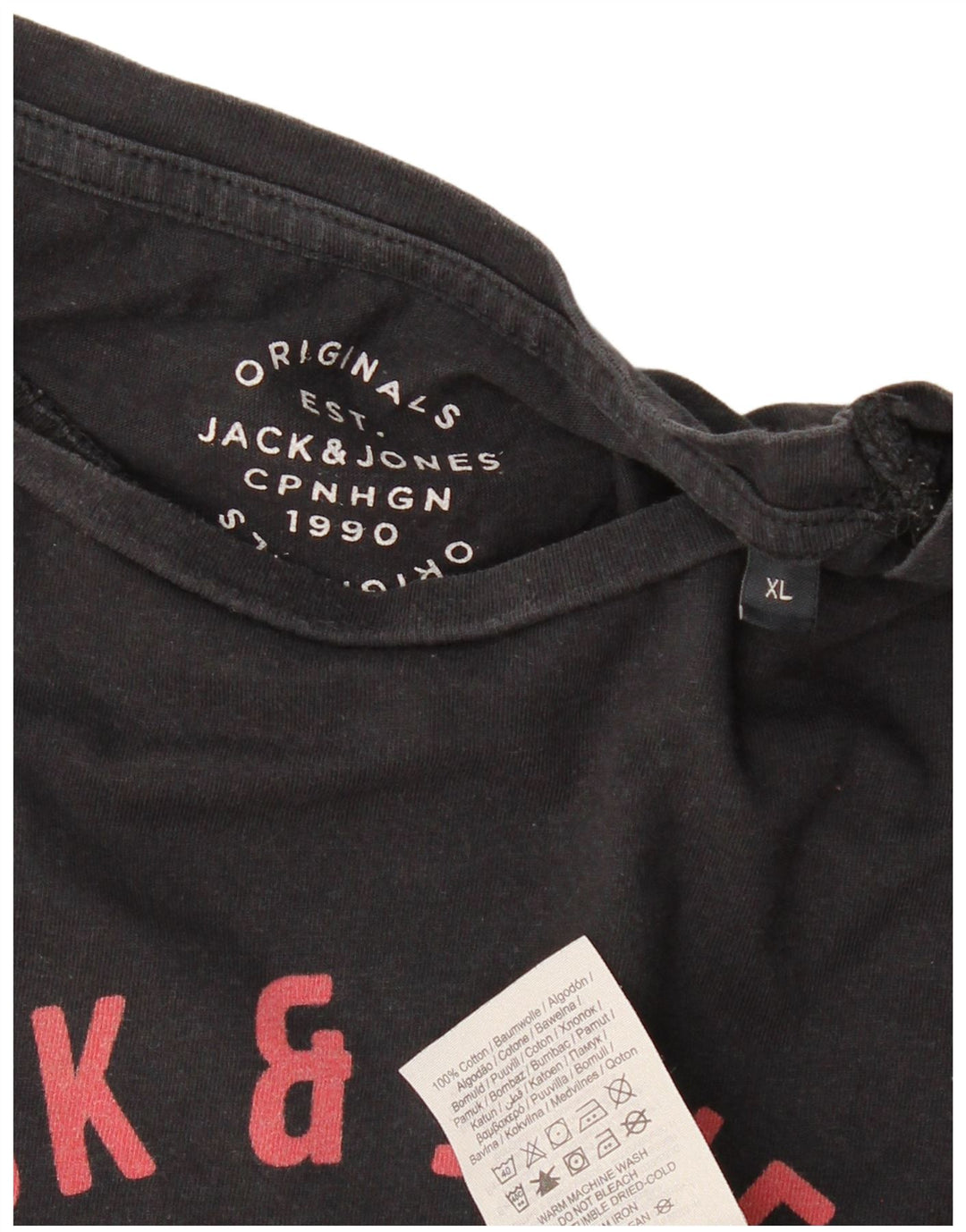 JACK & JONES Hombre Originals Graphic Camiseta Top XL Algodón Negro
